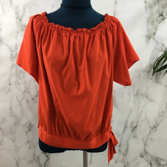 belle sky Tops - Belle + Sky Orange Ruffled Off Shoulder Top AF07